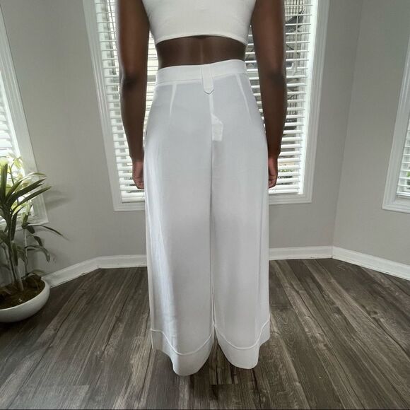 Revolve Babylon Collection Wide Leg Cuffed Trouser Pants in White Cream - Picture 7 of 11